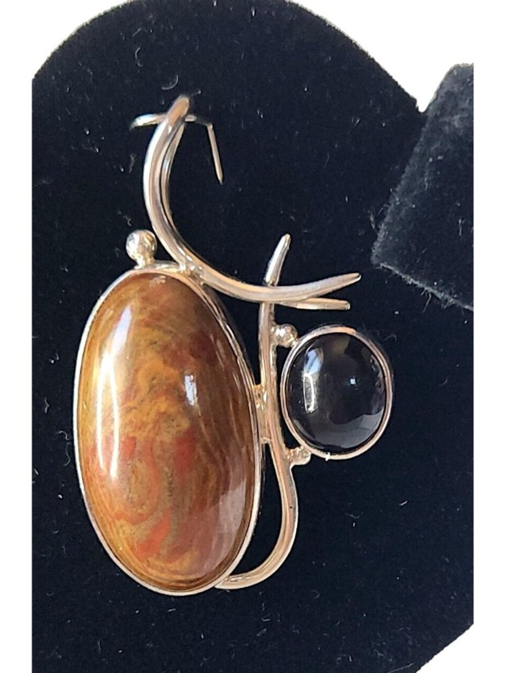 Pendant Jasper & Onyx 13.5 gr 15mm loop 925 Silver  50mm x 30mm - Picture 4 of 9